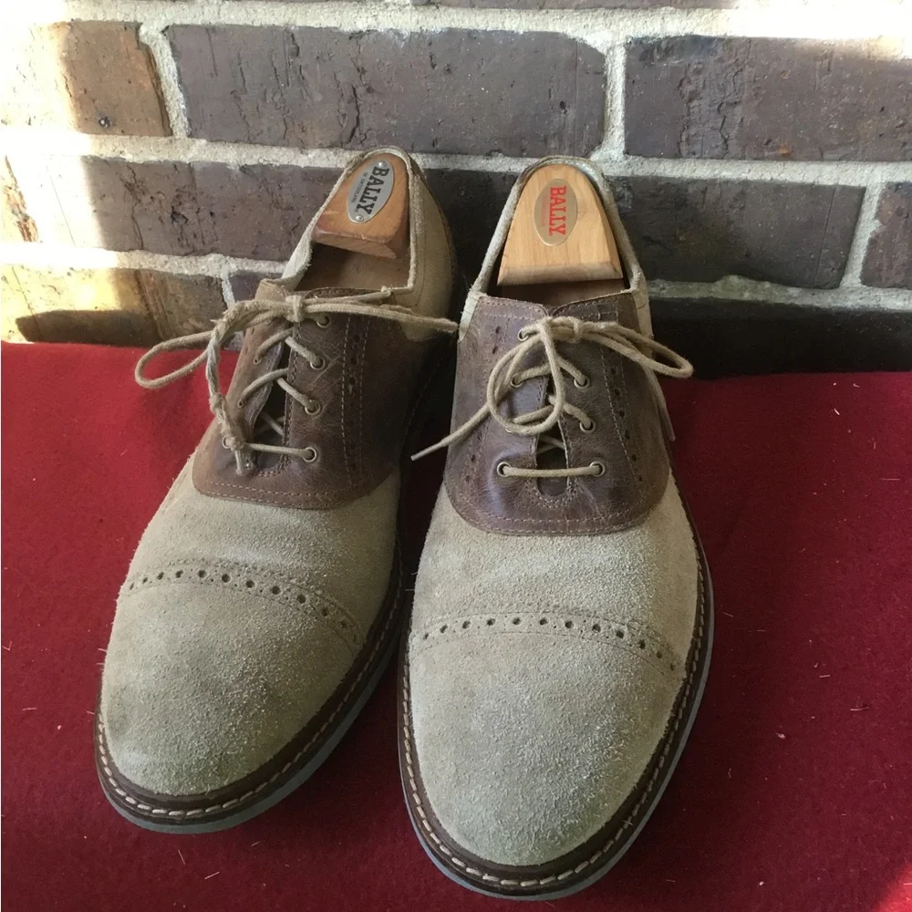 Cole Haan Two-Tone Beige and Brown Suede Derby Oxfords